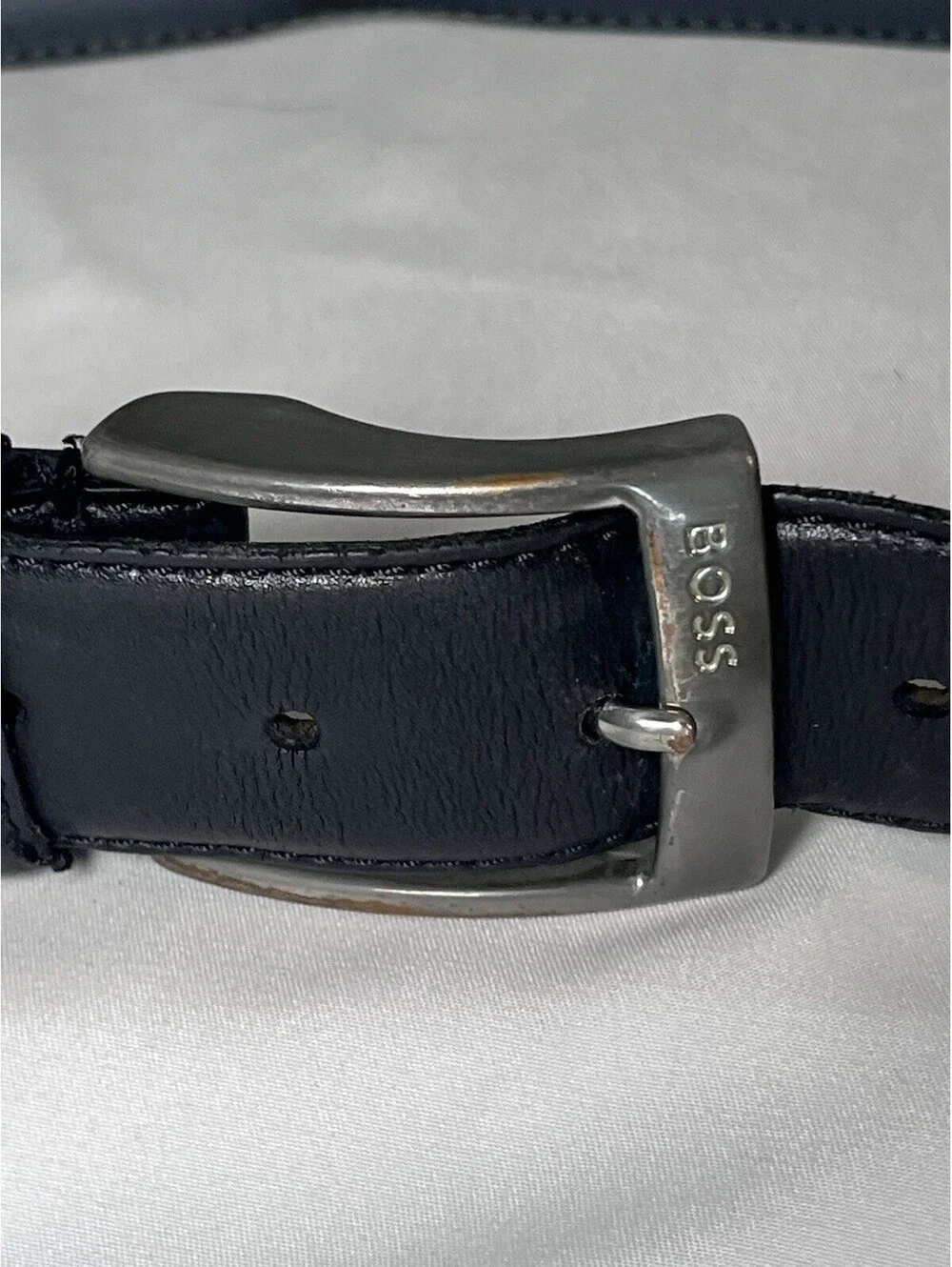 HUGO BOSS-Black Calfskin Leather Belt-Size 46-Made in Italy